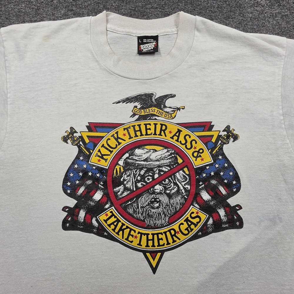 VTG Screen Stars T-Shirt 1980s/90s "Kick Their Ass And Take Their Gas" Tee (L)